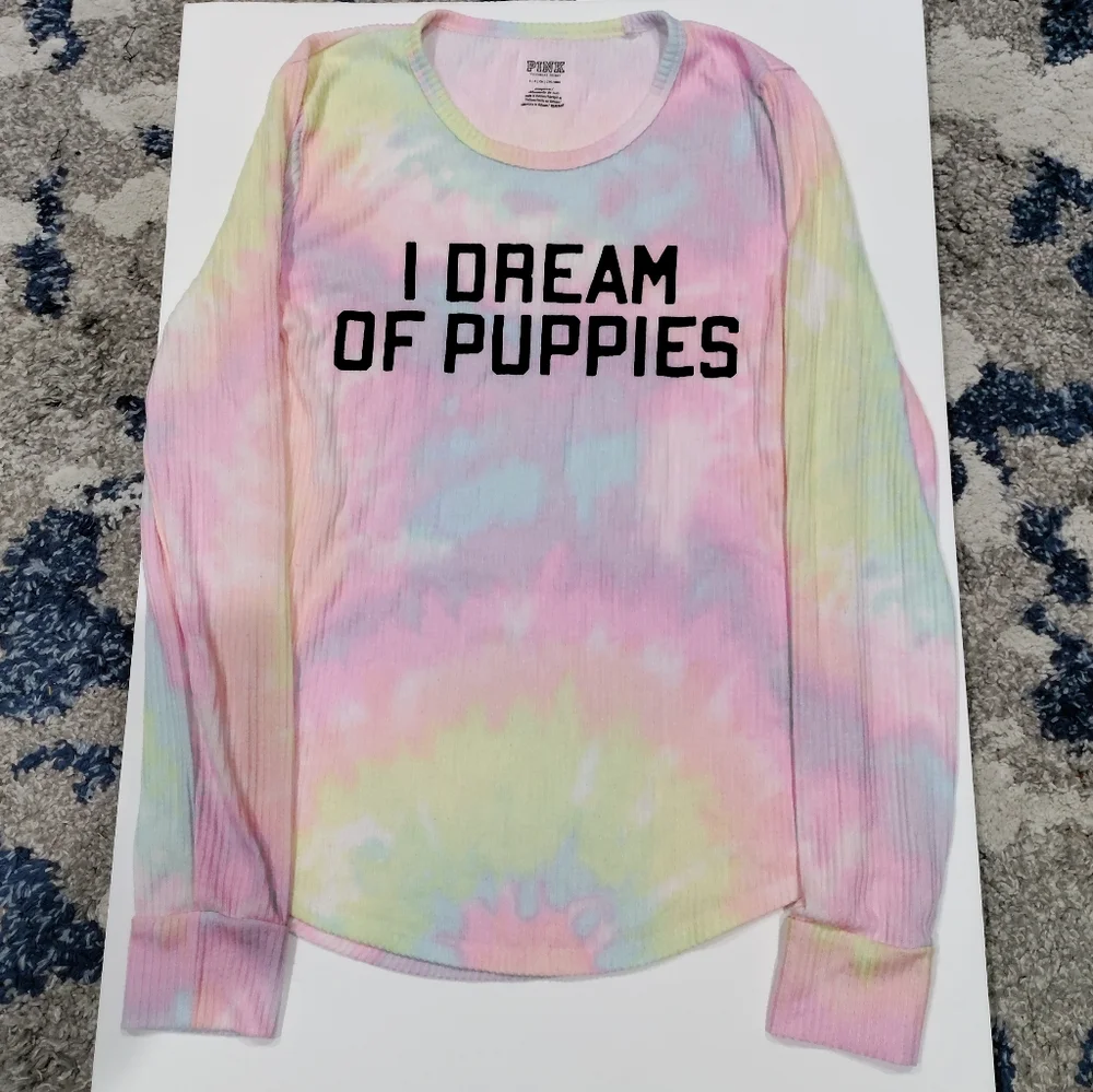 Pink by VS pastel rainbow tye dye long sleeve lounge top women's size S